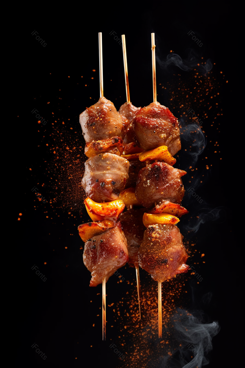 烧烤羊肉串撒上辣椒粉夏季美食烤肉烤串,高清,摄影图,摄影图片,图片大全,摄影图免费下载